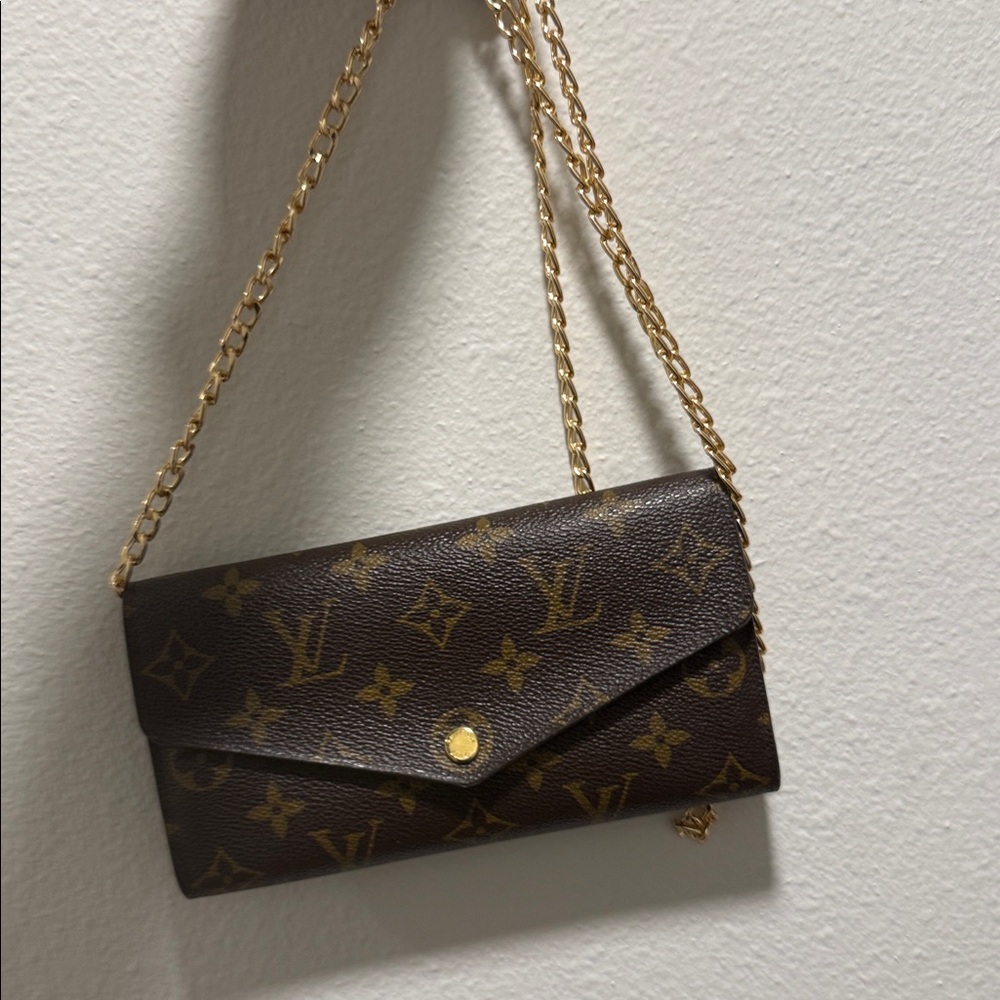 Louis Vuitton Brown Monogram Wallet with Gold Chain
